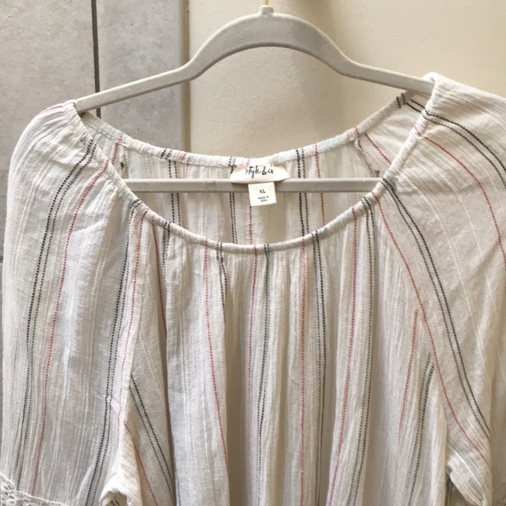 striped blouse-Style &Co Cotton with crochet lace - Picture 3 of 10